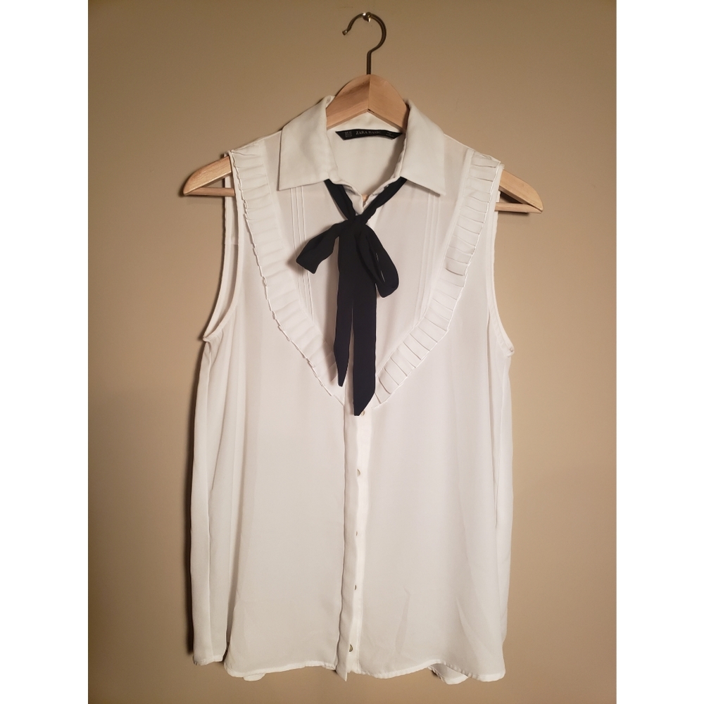 ZARA tie neck button up sleeveless blouse